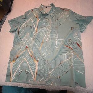 Men's Tropical Leaf Print Shirt - Teal